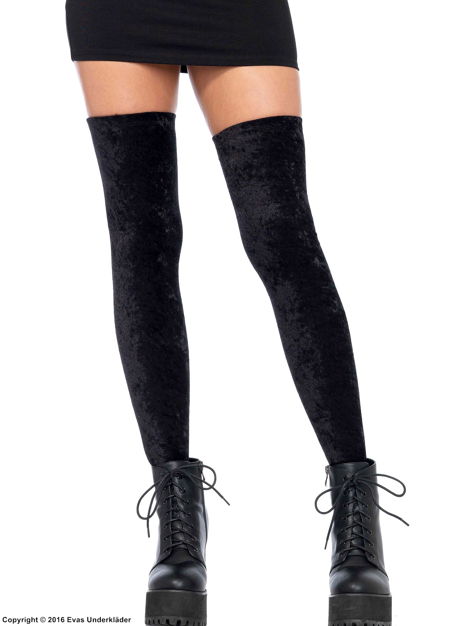 Thigh high stay-ups, velvet, without pattern